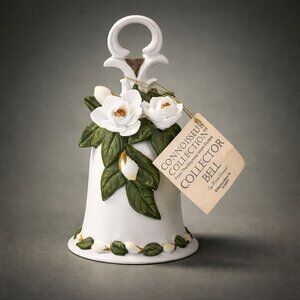 Seymour Mann Connoisseur Collection Porcelain Bell W/ White Flowers & Green Leav